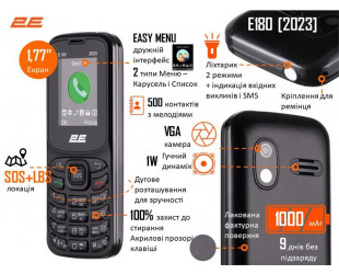 Мобільний телефон 2E E180 2023 1.77" 2SIM, 1000мА•год, чорний-38 Мобільний телефон 2E E180 2023 1.77" 2SIM, 1000мА•год, чорний-38-зображення