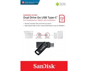 Накопичувач SanDisk  256GB USB 3.1 Type-A + Type-C Ultra Dual Drive Go Чорний-4-зображення