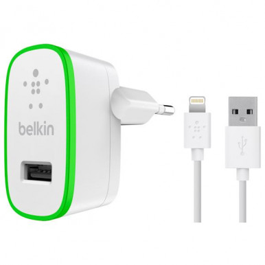 Зарядний пристрій 220v Belkin (F8J125vf04-WHT)USB Home Charger (2.4Amp) c кабелем Lightening to USB--4-зображення