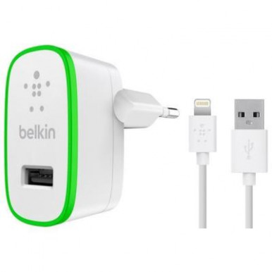 Зарядний пристрій 220v Belkin (F8J125vf04-WHT)USB Home Charger (2.4Amp) c кабелем Lightening to USB--5-зображення