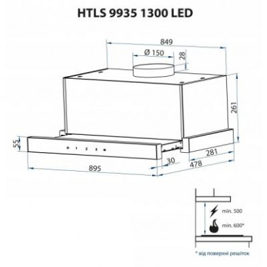 Витяжка телескопічна Minola HTLS 9935 BL 1300 LED-15-зображення