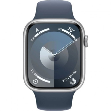 Apple Watch Series 9 GPS 41mm Silver Aluminium Case with Storm Blue Sport Band - M/L (MR913QP/A)-9-зображення
