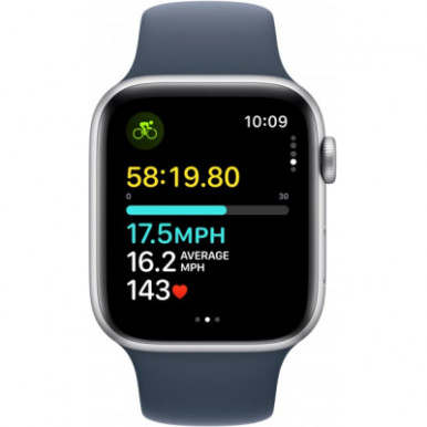 Apple Watch SE 2023 GPS 40mm Silver Aluminium Case with Storm Blue Sport Band - S/M (MRE13QP/A)-11-зображення