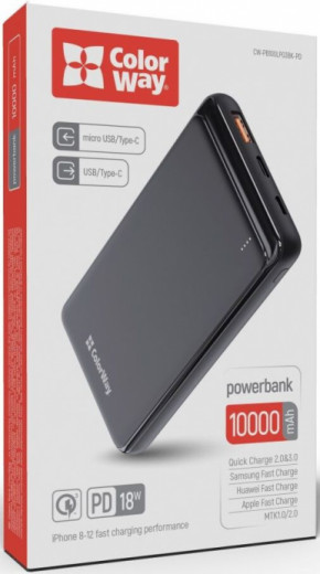 УМБ ColorWay Power Bank 10 000 mAh Slim, Black-25-зображення