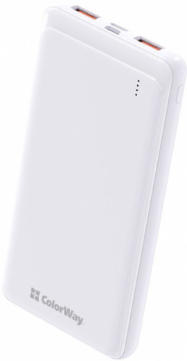 УМБ ColorWay Power Bank 10 000 mAh Slim, LCD, White-6-зображення