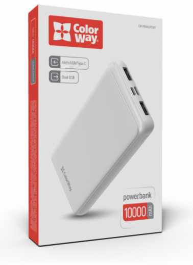 УМБ ColorWay Power Bank 10 000 mAh Slim, LCD, White-9-изображение