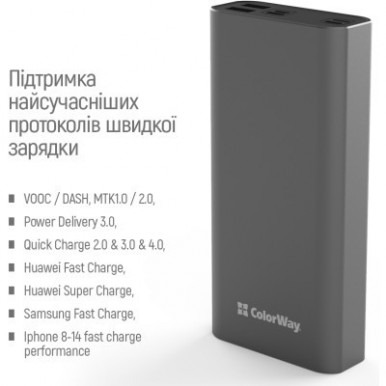 УМБ ColorWay Power Bank 20 000 mAh Slim, Black-24-зображення