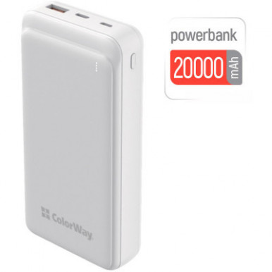 УМБ ColorWay Power Bank 20 000 mAh Slim (USB QC3.0 + USB-C PD 20W) White-25-зображення