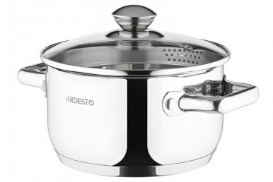 Кастрюля Ardesto Gemini Lecco с носиком для слива, стекл. крышка , 2.5 л, нержавеющая сталь-5-изображение