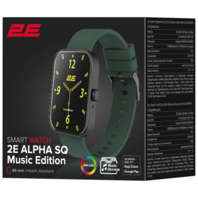 Смарт-годинник 2E Alpha SQ Music Edition 46mm Black-Green (2E-CWW40BKGN)-17-зображення
