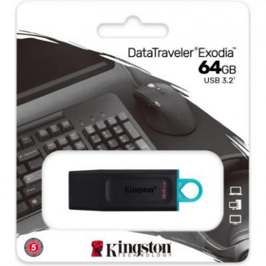 USB флеш накопитель Kingston 64GB DataTraveler Exodia Black/Teal USB 3.2 (DTX/64GB)-9-изображение