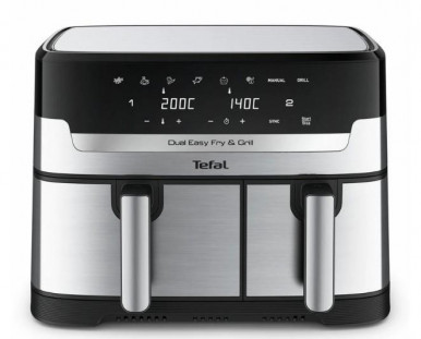 Мультипіч Tefal Dual EasyFry&Grill AirFryer, 2700Вт, чаша-5.2+3.1л, сенсорне керув., 2 чаши, гриль, пластик, сіро-чорний-13-зображення