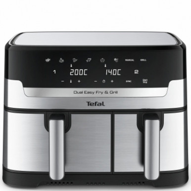 Мультипіч Tefal Dual EasyFry&Grill AirFryer, 2700Вт, чаша-5.2+3.1л, сенсорне керув., 2 чаши, гриль, пластик, сіро-чорний-12-зображення