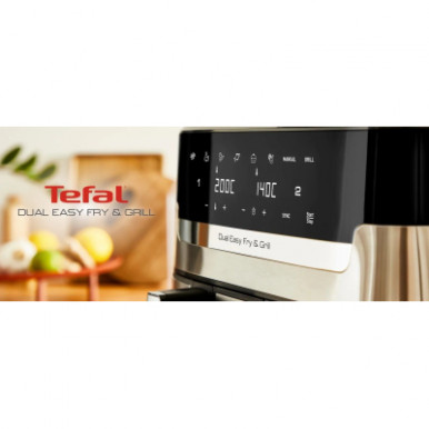 Мультипіч Tefal Dual EasyFry&Grill AirFryer, 2700Вт, чаша-5.2+3.1л, сенсорне керув., 2 чаши, гриль, пластик, сіро-чорний-14-зображення