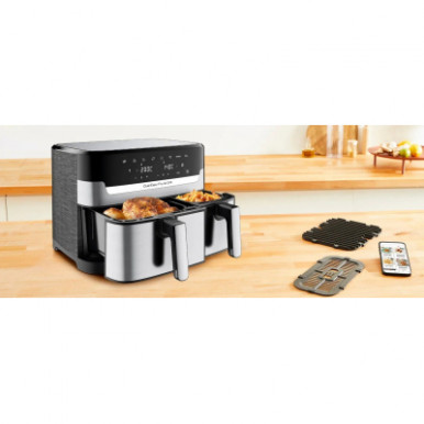 Мультипіч Tefal Dual EasyFry&Grill AirFryer, 2700Вт, чаша-5.2+3.1л, сенсорне керув., 2 чаши, гриль, пластик, сіро-чорний-15-зображення