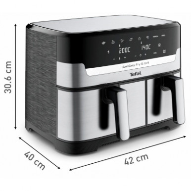 Мультипіч Tefal Dual EasyFry&Grill AirFryer, 2700Вт, чаша-5.2+3.1л, сенсорне керув., 2 чаши, гриль, пластик, сіро-чорний-17-зображення