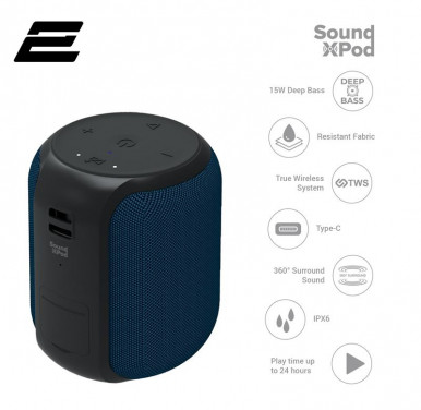 Акустична система 2E SoundXPod TWS, MP3, Wireless, Waterproof Blue-1-зображення
