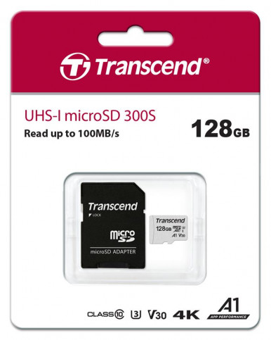 Карта пам'яті Transcend microSD 128GB C10 UHS-I R100/W40MB/s + SD-1-зображення