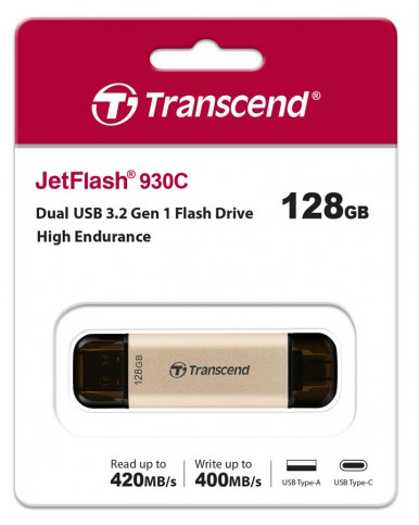 USB флеш накопитель Transcend 128GB JetFlash 930 Gold-Black USB 3.2/Type-C (TS128GJF930C)-10-изображение
