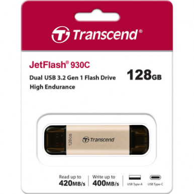 USB флеш накопитель Transcend 128GB JetFlash 930 Gold-Black USB 3.2/Type-C (TS128GJF930C)-17-изображение