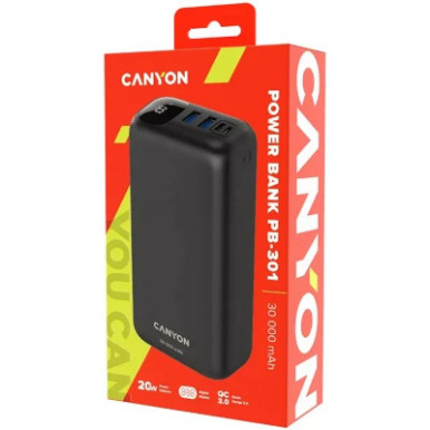 Батарея універсальна Canyon PB-301 30000mAh PD/20W, QC/3.0 (CNE-CPB301B)-9-зображення