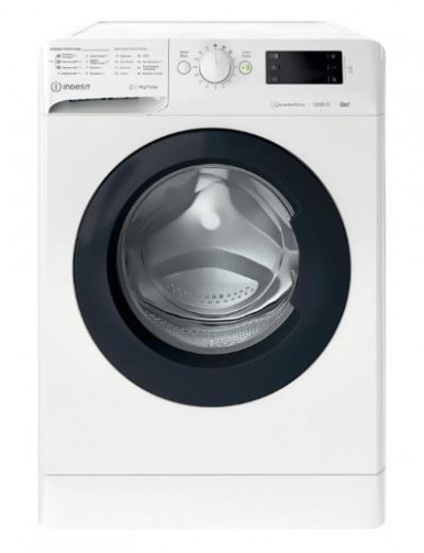 Пральна машина Indesit фронтальна, 6кг, 1200, A+++, 43см, дисплей, інвертор, люк чорний, білий-1-зображення