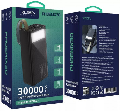 Power bank 30000 mah Ridea RP-D30L Phoenix30 10W LED Lamp Display  black-5-изображение