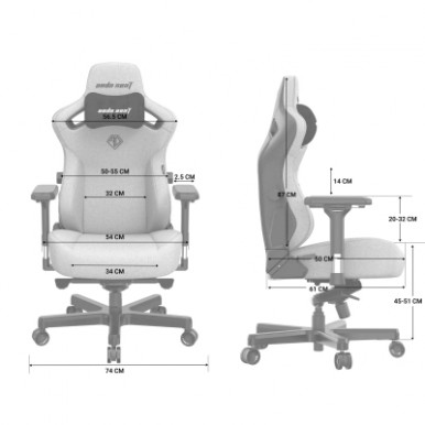 Крісло ігрове Anda Seat Kaiser 3 Fabric Size L Grey (AD12YDC-L-01-G-PV/F)-15-зображення