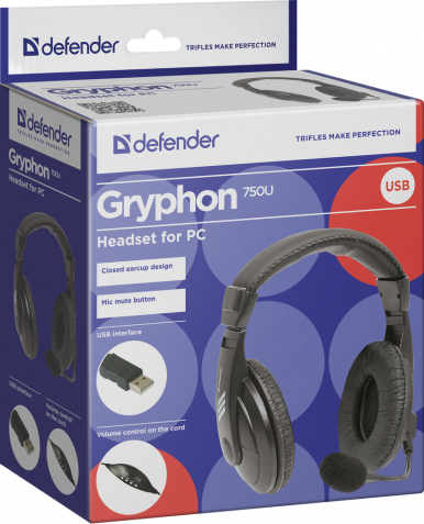 Гарнітура Defender Gryphon 750U USB Black (63752)-7-зображення