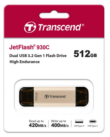 Накопитель Transcend 512GB USB 3.2 Type-A + Type-C JetFlash 930 R420/W400MB/s Чёрный-1-изображение