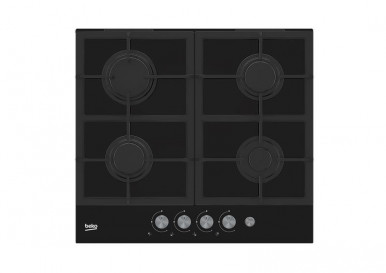 Встраиваемая газовая поверхность Beko HILG64235S - Ш- 60см./4 конфорки/чугунные решетки/черн. стекло-1-изображение