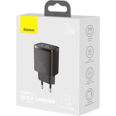 Зарядное устройство Baseus Compact Quick Charger U+C 20W EU Black (CCXJ-B01)-5-изображение