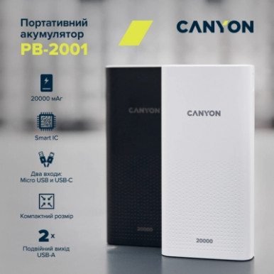 Батарея універсальна Canyon 20000mAh, Input 5V/2A, Output 5V/2.1A(Max), Black (CNE-CPB2001B)-11-зображення