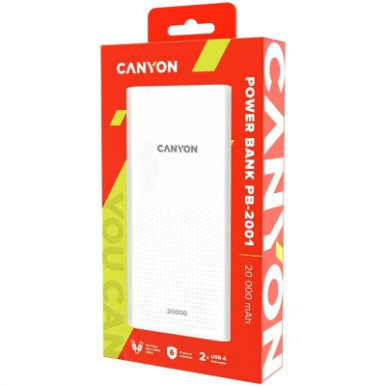 Батарея універсальна Canyon 20000mAh, Input 5V/2A, Output 5V/2.1A(Max), White (CNE-CPB2001W)-13-зображення