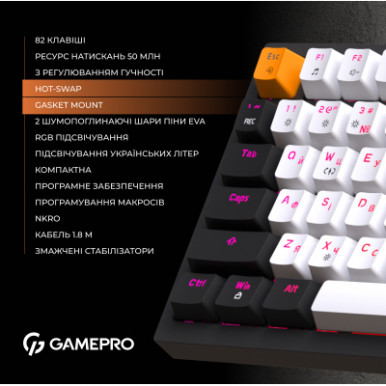 Клавиатура GamePro MK160B Hot-Swap Red Swich RGB USB UA Black (MK160B)-14-изображение