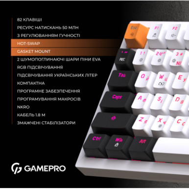Клавиатура GamePro MK160W Hot-Swap Red Swich RGB USB UA White (MK160W)-14-изображение