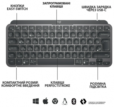 Клавіатура Logitech MX Keys Mini Wireless Illuminated UA Graphite (920-010498)-25-зображення