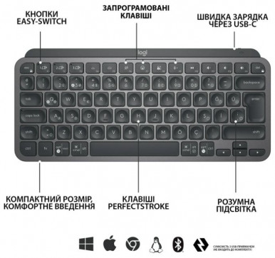 Клавіатура Logitech MX Keys Mini Minimalist Wireless, US, Graphite (920-010498)-10-зображення