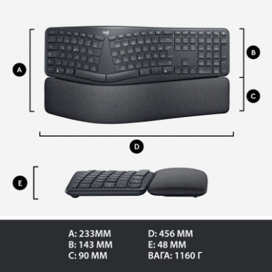 Клавиатура Logitech ERGO K860 Bluetooth/Wireless UA Black (920-010108)-15-изображение