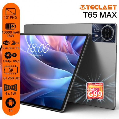 Планшет Teclast T65 Max 13" 8ГБ, 256ГБ, LTE, 10000мА•ч, Android, серый-9-изображение