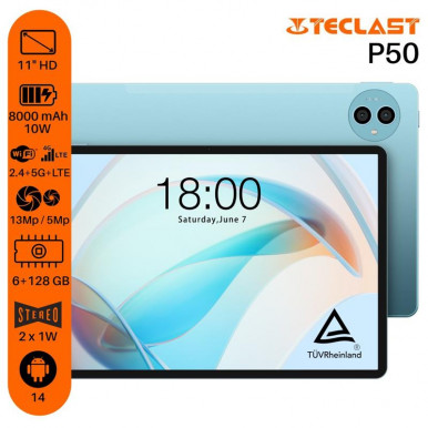 Планшет Teclast P50 11" 6ГБ, 128ГБ, LTE, 8000мА•ч, Android, голубой-1-изображение