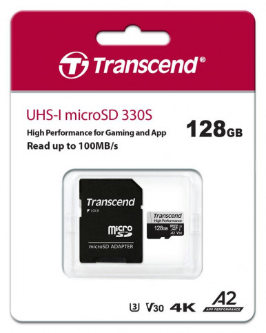 Карта памяти Transcend 128GB microSDXC C10 UHS-I U3 A2 R100/W85MB/s + SD-1-изображение