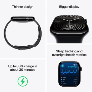 Смарт-годинник Apple Watch Series 10 GPS 42mm Jet Black Aluminium Case with Black Sport Band - M/L (MWWF3QH/A)-11-зображення