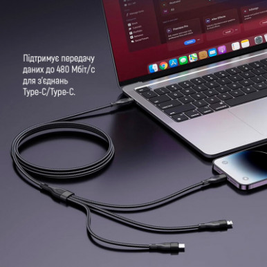Дата кабель USB 2.0 AM to Lightning + Micro 5P + Type-C 1.2m 3.0A (PD60W data) Black ColorWay (CW-CBPDU3060-BK)-12-зображення
