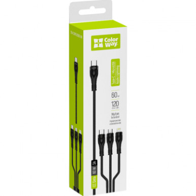 Дата кабель USB 2.0 AM to Lightning + Micro 5P + Type-C 1.2m 3.0A (PD60W data) Black ColorWay (CW-CBPDU3060-BK)-18-зображення