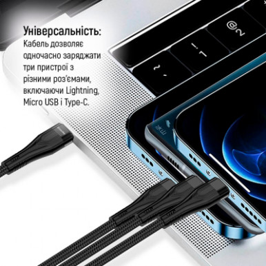 Дата кабель USB 2.0 AM to Lightning + Micro 5P + Type-C 1.2m 3.0A (PD60W data) Black ColorWay (CW-CBPDU3060-BK)-20-зображення