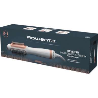 Фен-щітка Rowenta Reverso Dry&Brush 2в1, 1200Вт, 3 режими, іоніз-я, хол. обдув, насадок-2, кераміка, біло-золотистий-13-зображення