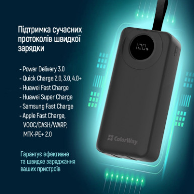 Батарея універсальна ColorWay 30 000 mAh EnergyPlus PD/18W, QC3.0/22.5W, Black (CW-PB300LPB4BK-PDD)-14-зображення