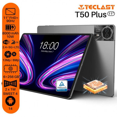 Планшет Teclast T50 Plus 11" 6ГБ, 256ГБ, LTE, 8000мА•ч, Android, серый-1-изображение