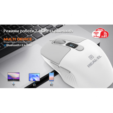Мишка REAL-EL RM-480W Wireless/Bluetooth White (EL123200050)-14-зображення